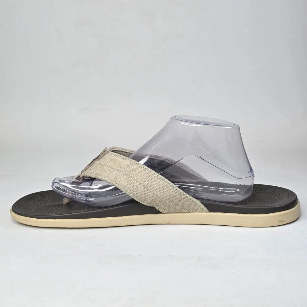 Johnnie-O Portside Mens Khaki Tan Brown Textile Flip Flop Sandals Size 13 M Shoe